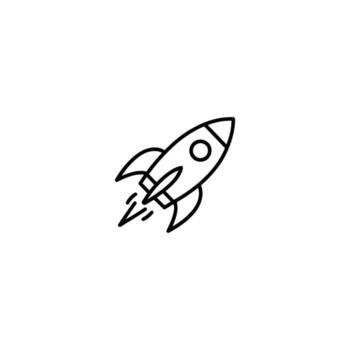 Sleek Rocket Ship Icon Symbolizing Innovation Future and Space Exploration, Representing Technological Advancement Ambition and the Pursuit of New Frontiers in Science with Space Travel Focus vector