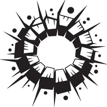 Broken Shattered Circle Round Frame with Sharp Edges Destruction vector