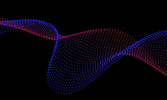 abstract gradient wave made of colorful dots forming dynamic flowing shape on dark background vector