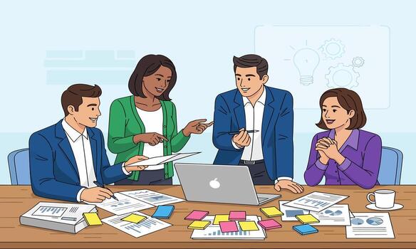 Collaborative Business Meeting Team Discussing Strategies and Planning in the Office Environment vector