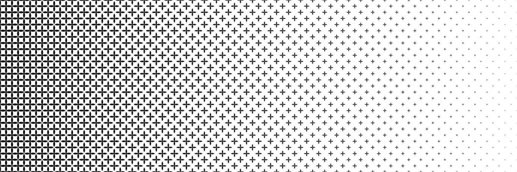 horizontal black halftone of sharp cross or plus design for pattern and background. vector