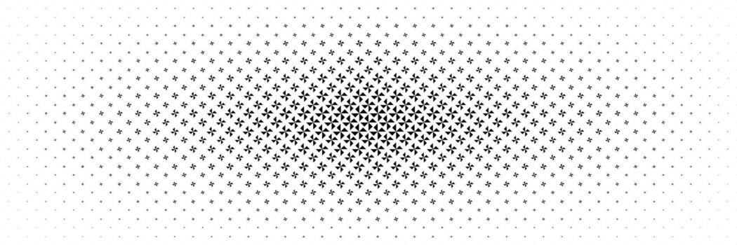 horizontal halftone from center of black propeller design for pattern and background. vector