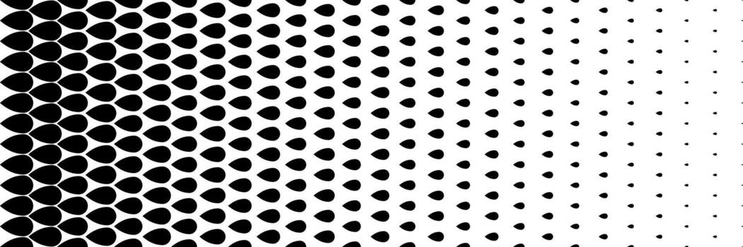 horizontal black halftone of dewdrop shape design for pattern and background. vector
