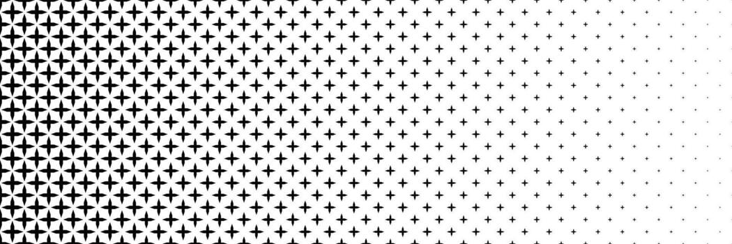 horizontal black halftone of cross and plus with sharp corners design for pattern and background. vector