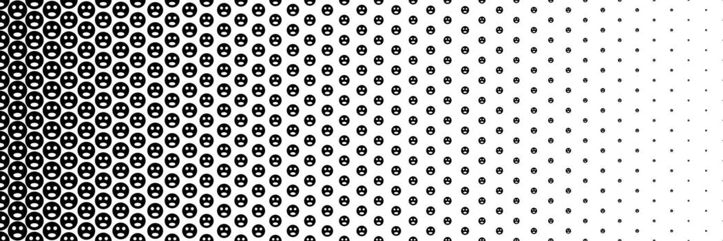 horizontal black halftone of wow face design for pattern and background. vector