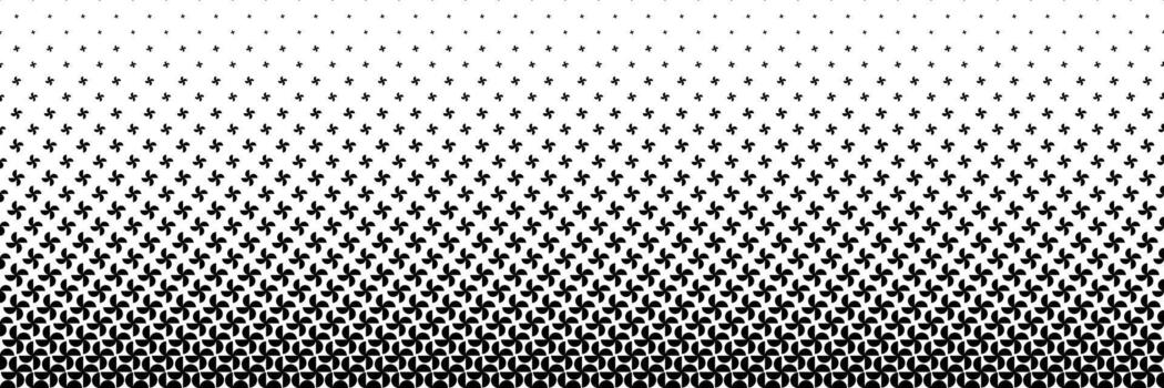 horizontal black halftone of semicircle design like a propeller for pattern and background. vector