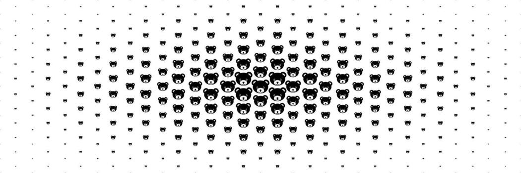 horizontal halftone of cute black bear face spread from center for pattern and background. vector