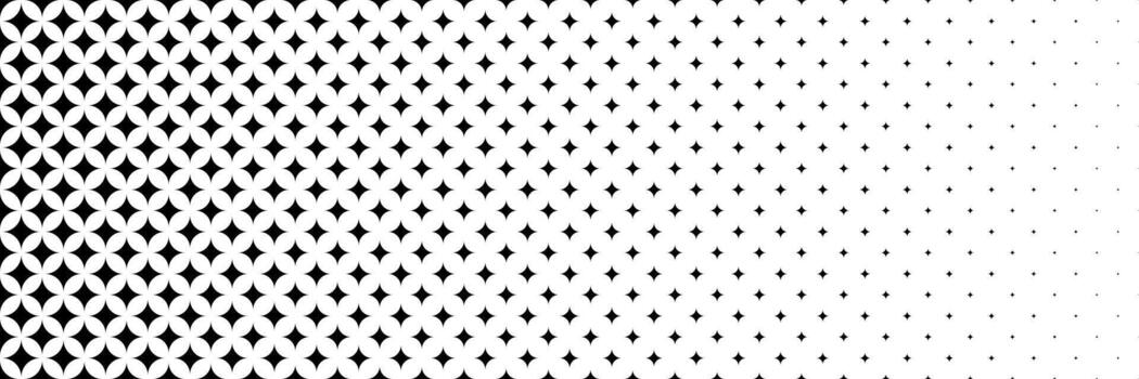 horizontal black halftone of glowing star design for pattern and background. vector