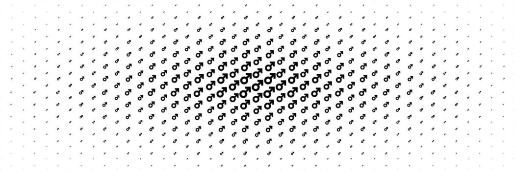 horizontal black halftone of man sign spreading from center for pattern and background. vector