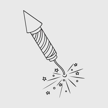 Firecracker Rocket with Stars. Thin Line Art Illustration. vector