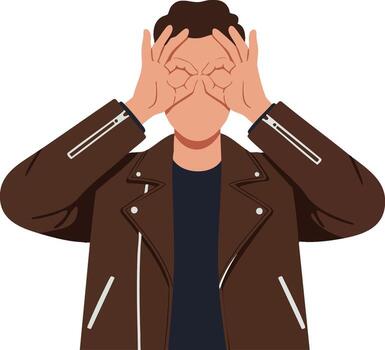 Illustration of Man Making Heart Shape with Hands in Minimalist Style with Neutral Colors vector