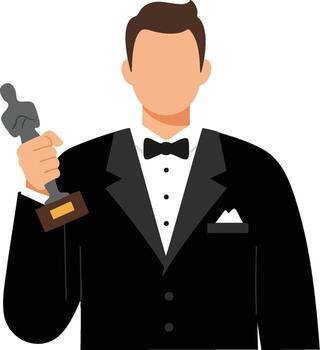 Minimalist Illustration of Man in Tuxedo Holding Award in Elegant Style with Black White Color Scheme for Formal Event Design vector