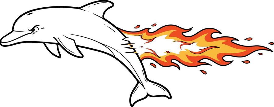Cartoon dolphin with fiery tail in dynamic motion vector