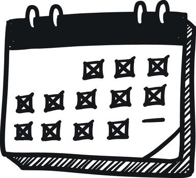 Hand-drawn sketch of a calendar with marked dates vector