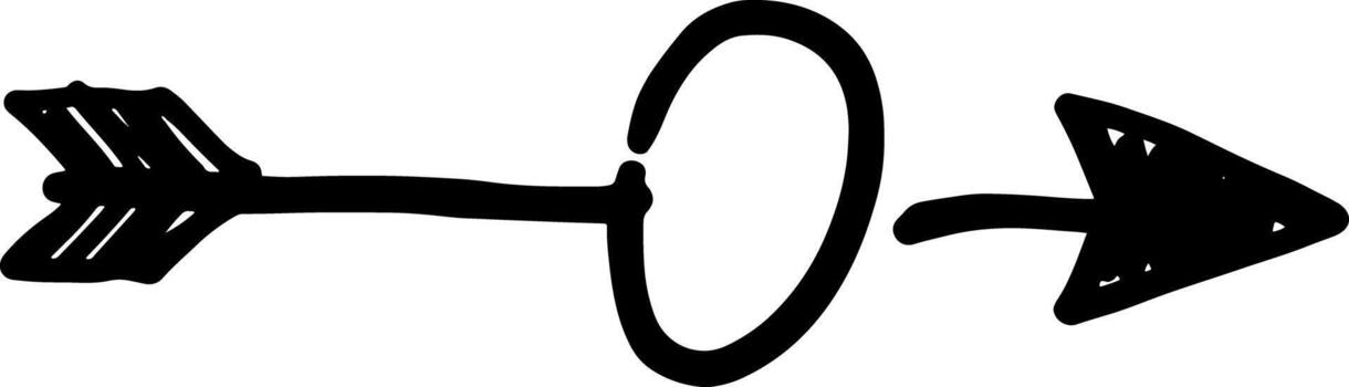 dibujado a mano negro flecha con circular lazo diseño vector