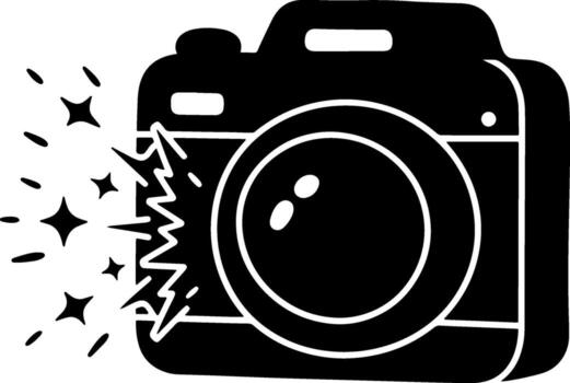 negro y blanco cámara icono con destello efecto vector