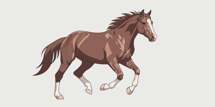 An elegant horse captured in a dynamic running pose, designed in a clean minimal style with soft earthy tones and smooth lines vector