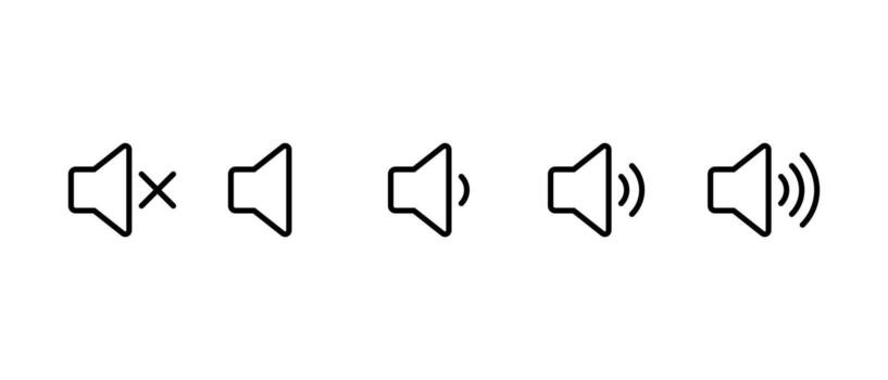 Volume level icon set. Speaker with audio waves symbol. Audio mute, low, medium, and high sound sign vector