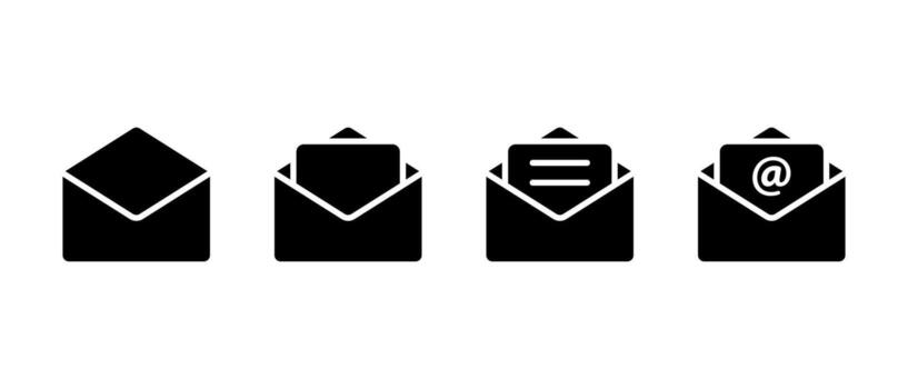 Email envelope icon collection. Open mail with letter and mention symbol vector