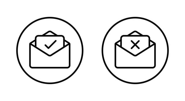 Open email with check and cross icon. Email envelope line symbol in circular outline vector