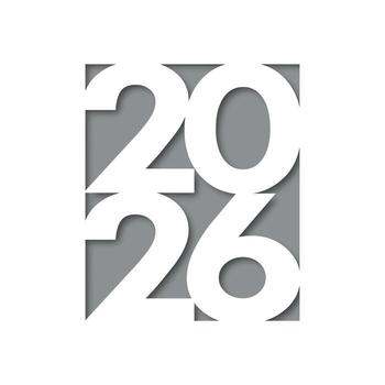 Stacked White 2026 Numbers with Shadow Cutout Effect vector