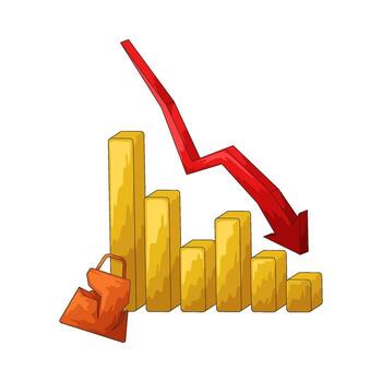 Decreasing Bar Graph with Arrow and Bag vector