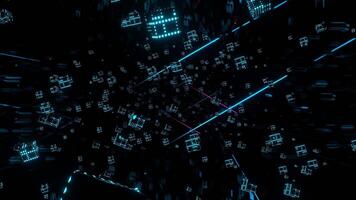 Cyan and Pink Levitating Cubes and Neon Lines in Cyberspace Background VJ Loop in 4K video