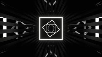 vermelho e branco quadrado cyber corredor com abstrato néon brilho fundo vj ciclo dentro 4k video