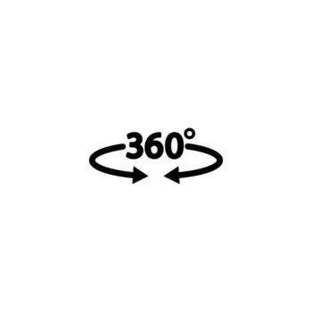 illustration of a 360 degree view icon for VR and panoramic content. Modern icon set for web and app design, featuring a tilted 360 degree rotation symbol vector