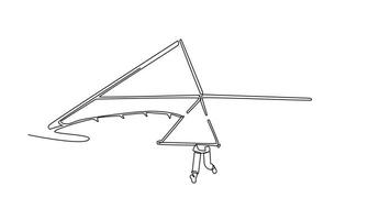 animerad själv teckning av kontinuerlig linje dra kvinna är hänga glidande, styrning de segelflygplan med både händer i en framåtvänd se. dynamisk frihet av de extrem sport. full längd enda linje animering video