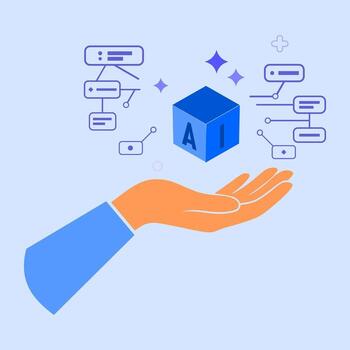 Explore AI innovation to leverage business growth, with this futuristic, colorful graphic design that is ideal for tech businesses and forward-thinking startups vector