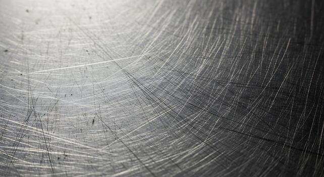 Close up of a heavily scratched and textured metallic surface with a gradient of light and shadow photo