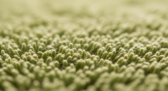 Close up macro view of soft fuzzy green shag carpet texture with shallow depth of field photo