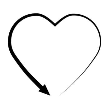 Heart with curved arrow symbolizing emotional flow and transformation concept, arrow showing love, change, and direction vector