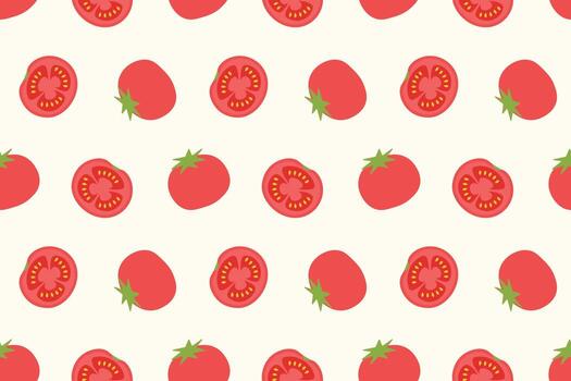 Cute tomato fruit pattern with hand-drawn style on cream background seamless repeat pattern vector