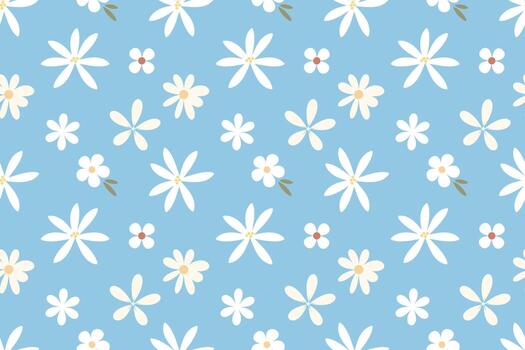 White daisy flower pattern on soft blue background seamless repeat pattern vector