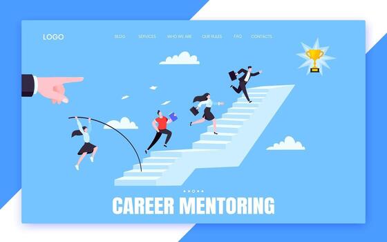 Career ladder steps path challenge with business goal achievement trophy objectives on top of it. vector