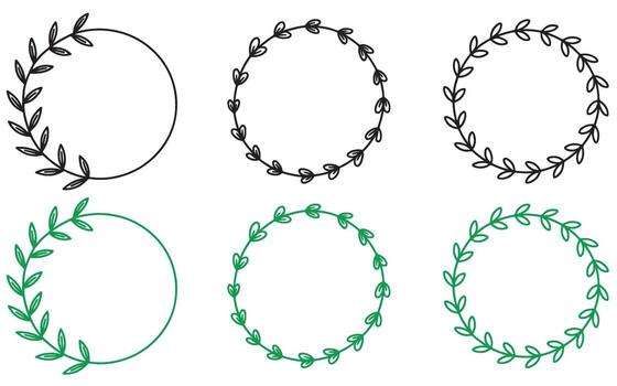 Elegant Black and Green Leaf Circle Frames for Invitations and Design Projects graphics ready to use elements vector