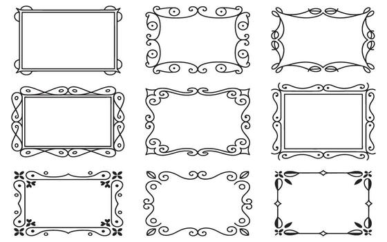 Collection of Elegant Rectangular Frames with Swirl and Floral Elements for Decoration and Design Projects vector