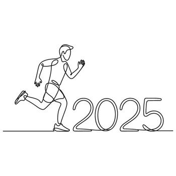 Continuous line drawing of a person running towards the year 2025 representing future goals and aspirations achieving success vector