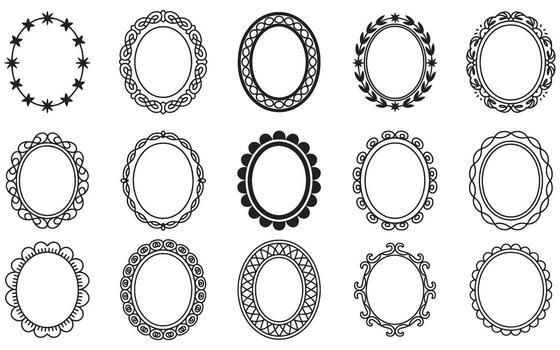Elegant Oval Frame Set with Decorative Borders Illustration Graphic Resource Collection Template for Design Elements and Creative Projects vector