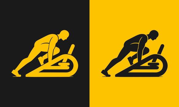 Dynamic silhouette of a person exercising on an elliptical machine in contrasting yellow and black vector