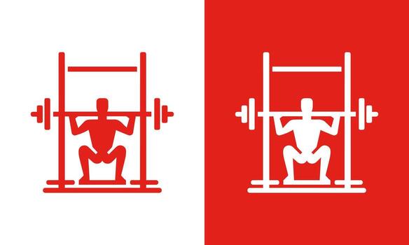 Silhouette of a person performing a barbell squat exercise on a smith machine in two color variations vector