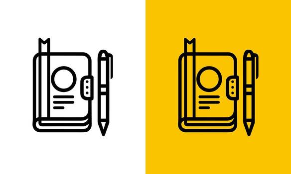 Simple line art icon of a notebook with a pen representing planning organization and journaling concepts vector