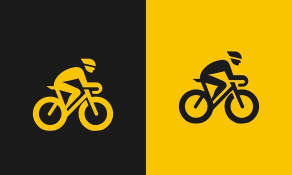 Silhouette of a cyclist in motion on a bicycle against a split yellow and black background vector