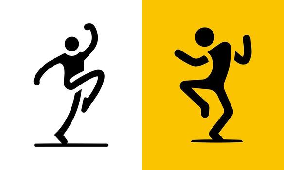 Joyful silhouette of a dancing figure in dynamic motion against contrasting backgrounds vector