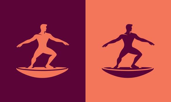 Silhouette of a surfer riding a wave against a split background vector
