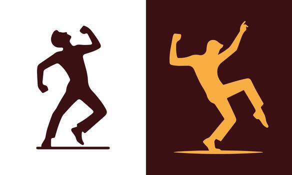 Dynamic silhouette of a dancer in motion against contrasting backgrounds vector