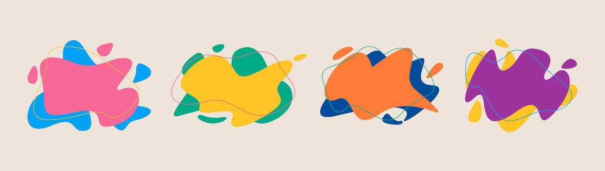 Set abstract graphic fluid elements in memphis style, dynamic waves, colors, fluid shapes. Colorful illustration vector