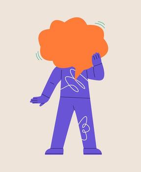 Man holding large speech message bubbles with instead of heads. Colorful illustration vector